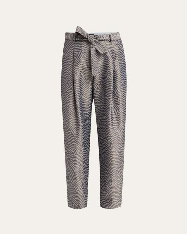 Animalier Silk Jacquard Straight-Leg Paperbag Trousers
